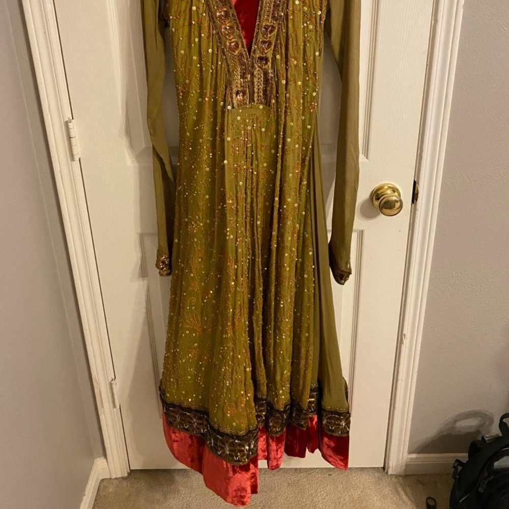 Stunning Olive Green and Maroon Shalwar Kameez